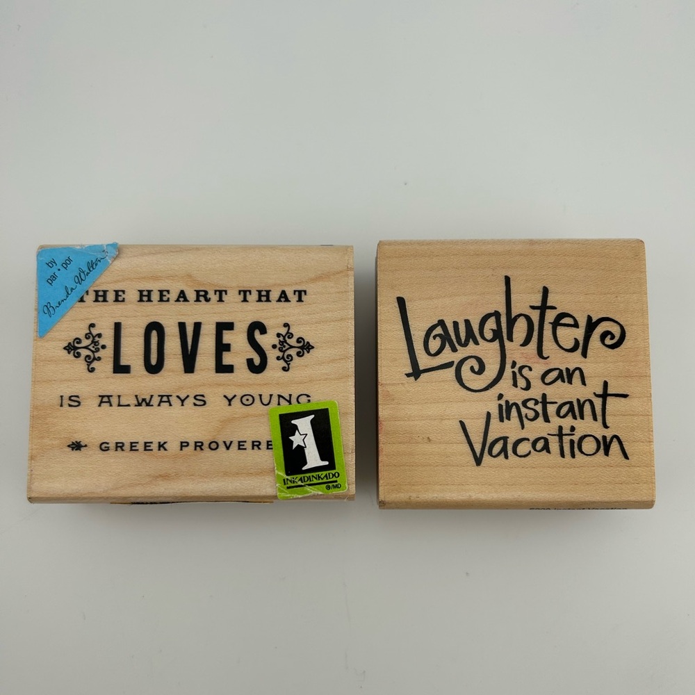 Lot of 2 sentiment Themed Wood Mounted Stamps